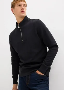 Herren bonprix Große Größen|Basics|Sweatshirt mit Troyerkragen aus reiner Bio-Baumwolle