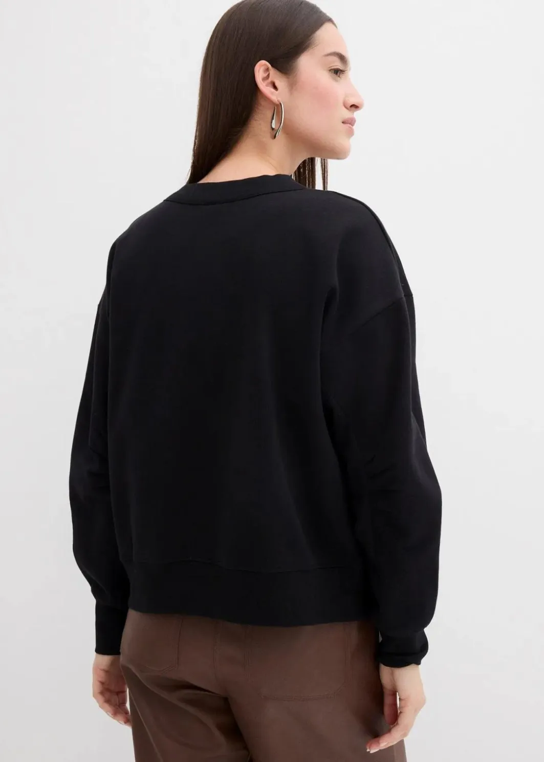Damen bonprix Sweat|Bekleidung·Blusen & Tuniken|Sweatshirt mit weitem Ripp-Kragen aus Bio-Baumwolle
