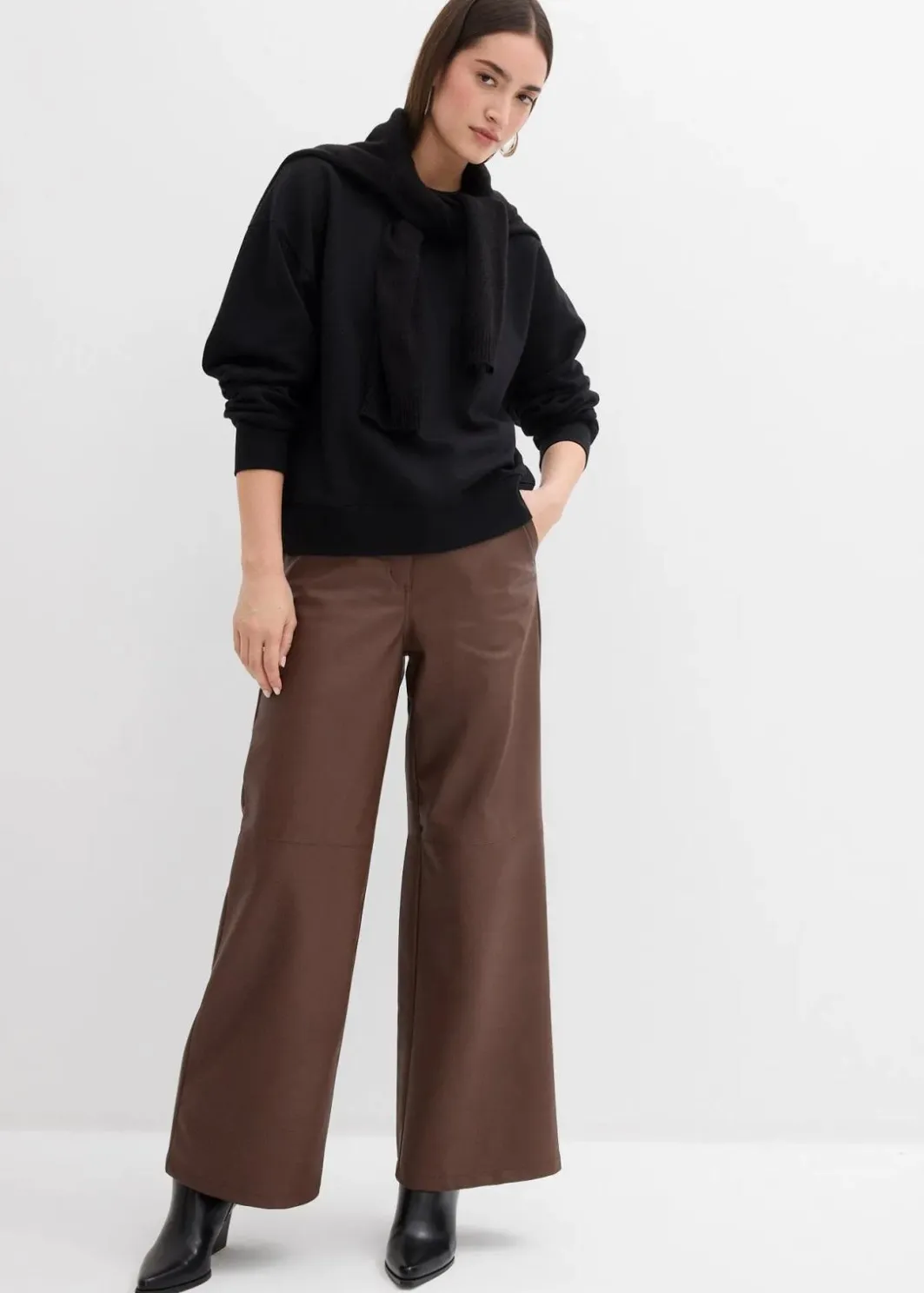 Damen bonprix Sweat|Bekleidung·Blusen & Tuniken|Sweatshirt mit weitem Ripp-Kragen aus Bio-Baumwolle