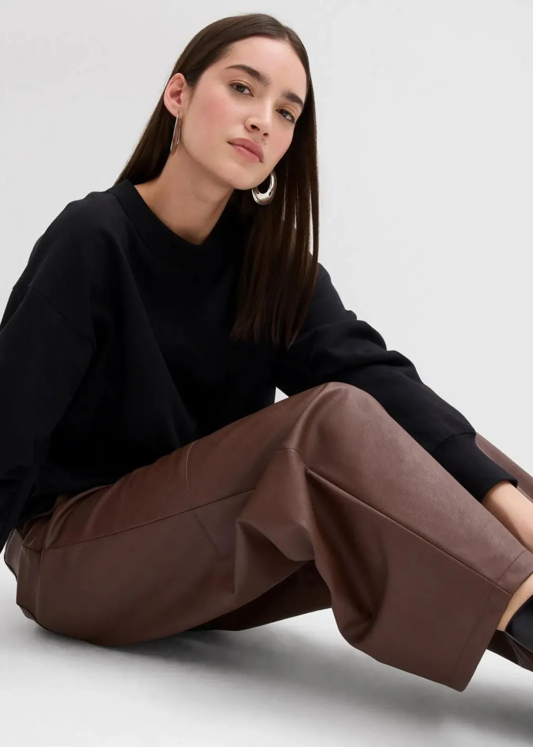 Damen bonprix Sweat|Bekleidung·Blusen & Tuniken|Sweatshirt mit weitem Ripp-Kragen aus Bio-Baumwolle
