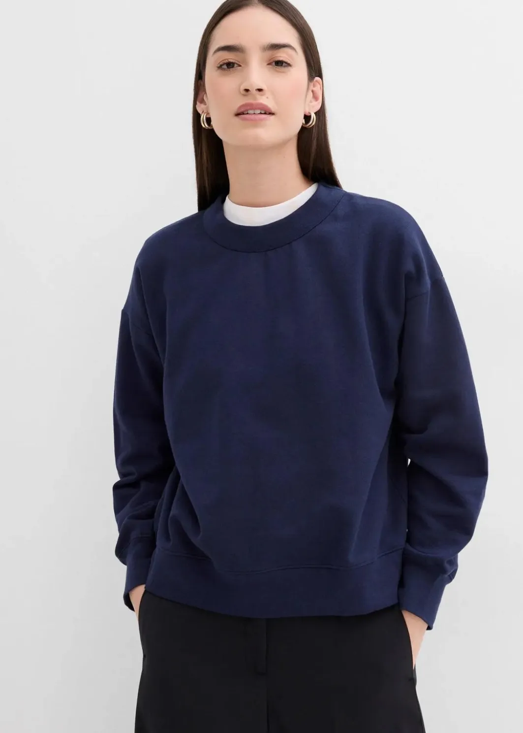 Discount Sweatshirt mit weitem Ripp-Kragen aus Bio-Baumwolle Damen Sweat|Bekleidung·Blusen & Tuniken