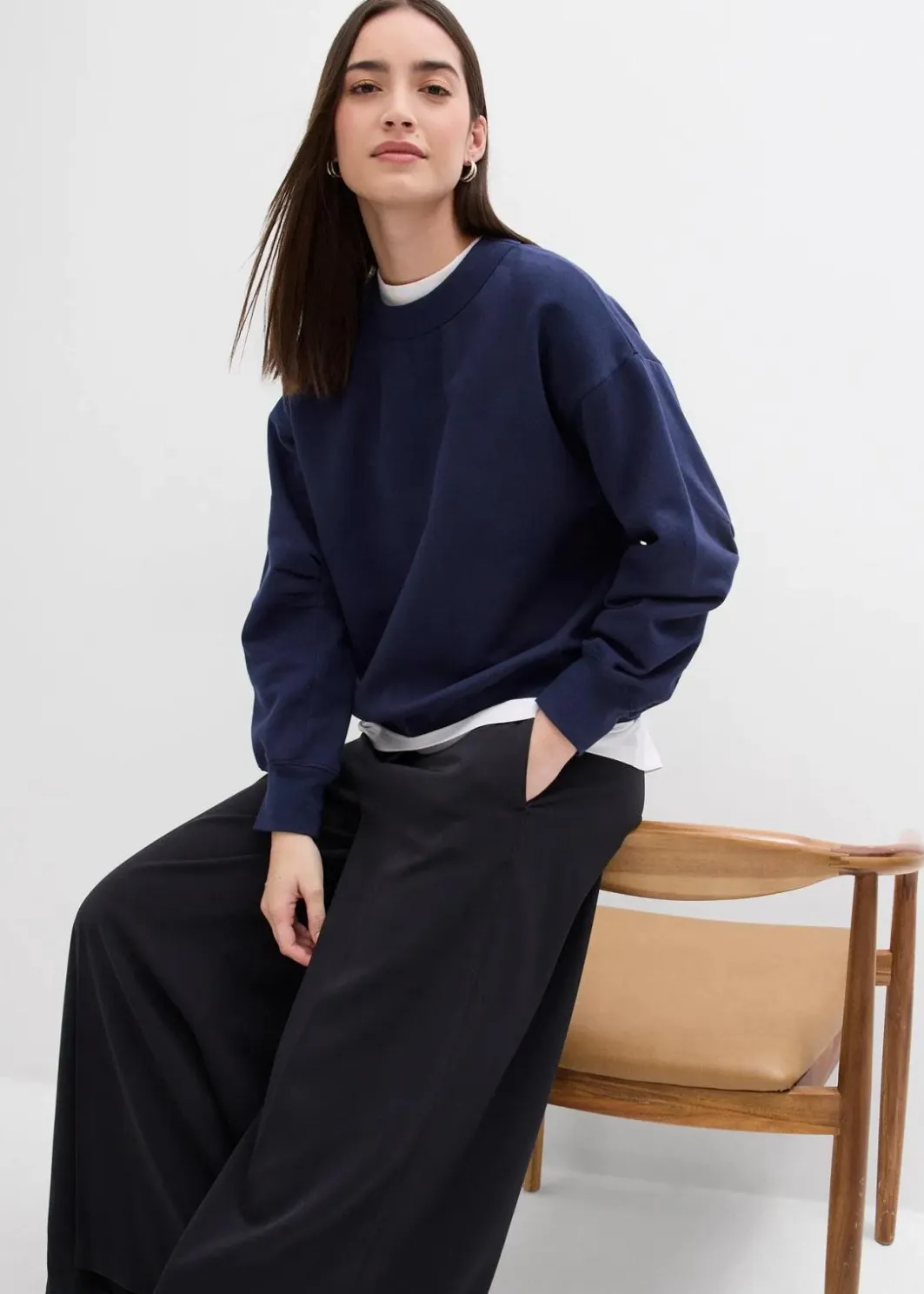 Discount Sweatshirt mit weitem Ripp-Kragen aus Bio-Baumwolle Damen Sweat|Bekleidung·Blusen & Tuniken