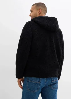 Herren bonprix Große Größen|Outdoorbekleidung|Teddy-Fleece Jacke mit Web-Besatz und Kapuze
