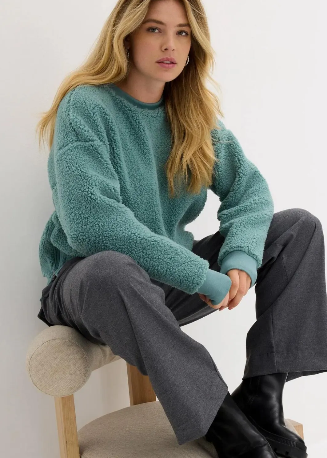 Damen bonprix Sweat|Nachhaltigere Materialien|Teddy-Fleecepullover