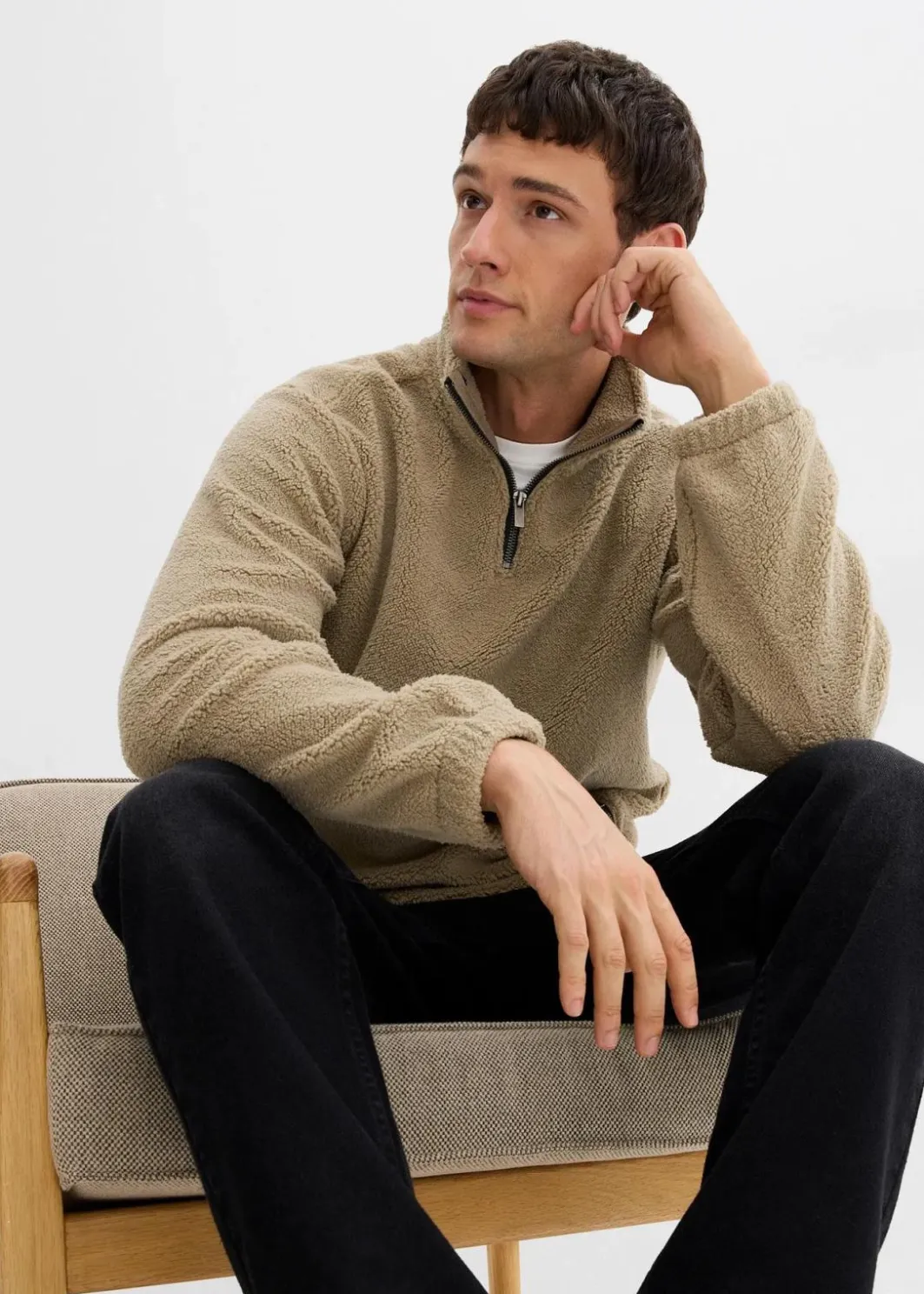 Teddy-Fleecepullover mit praktischen Reißverschlusstaschen Herren Sweat|Große Größen