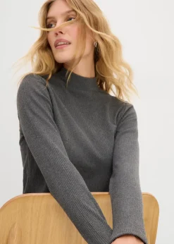 Damen bonprix Shirts & Tops|Sportbekleidung|Thermoshirt mit Stehkragen