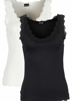 Damen bonprix Shirts & Tops|Top mit Spitze (2er-Pack)