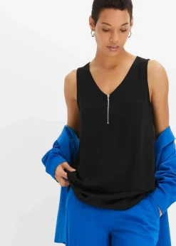 Damen bonprix Blusen & Tuniken|Shirts & Tops|Top mit Zipper aus nachhaltige Viskose