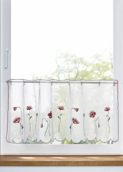 New Transparente Scheibengardine mit Blumenstickerei Scheibengardinen