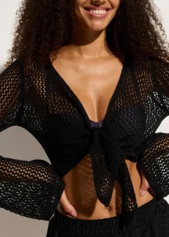 Damen bonprix Strandmode|Bademode·Strandmode|Transparente Strand Ajour-Strickjacke
