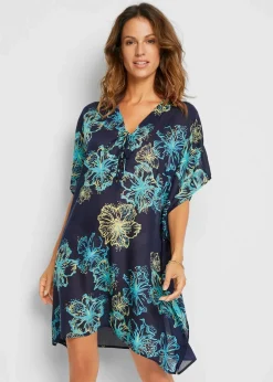 Hot Transparente Strandtunika mit V-Ausschnitt Damen Strandmode|Bademode·Strandmode