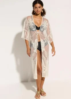 Best Transparenter Strandkimono mit Spitze Damen Strandmode|Bademode·Strandmode