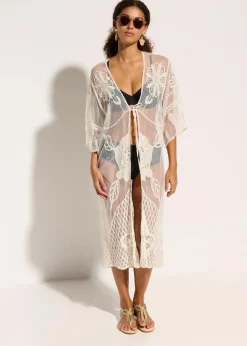 Best Transparenter Strandkimono mit Spitze Damen Strandmode|Bademode·Strandmode