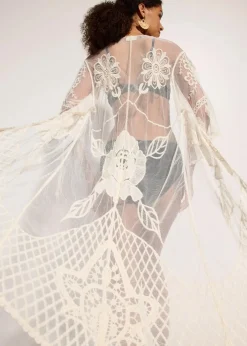 Best Transparenter Strandkimono mit Spitze Damen Strandmode|Bademode·Strandmode