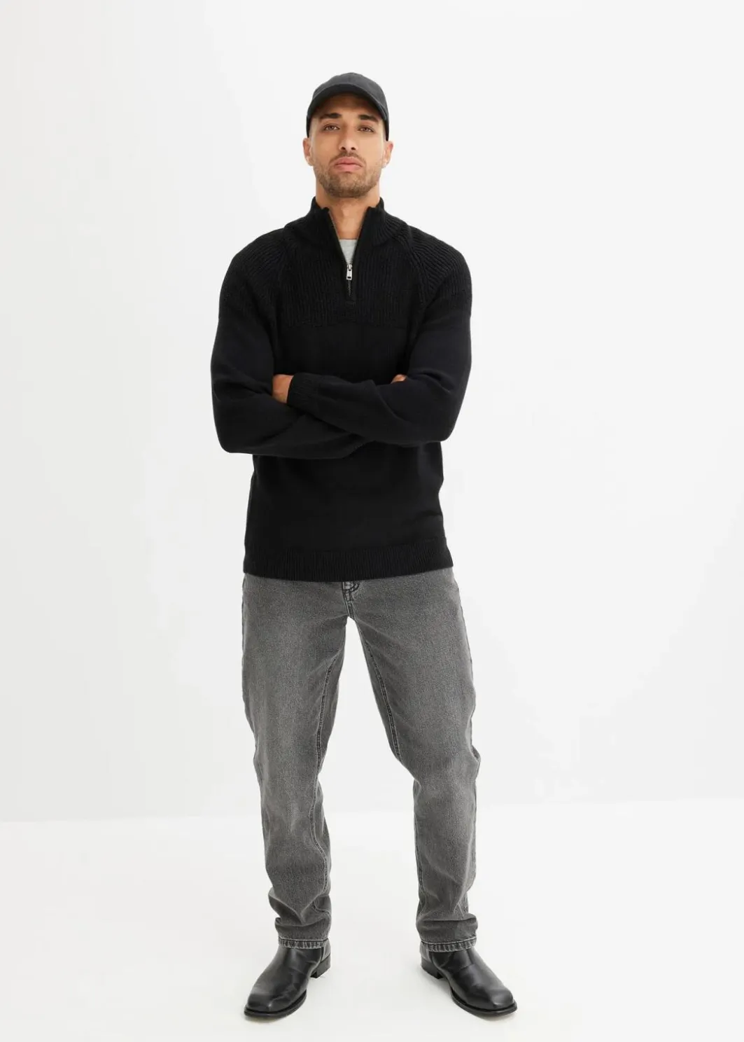 Herren bonprix Pullover & Strickjacken|Basics|Troyer Pullover aus weichem Baumwollmix