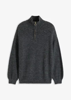 Damen bonprix Pullover & Strickjacken|Bekleidung·Jeans|Troyer Pullover mit Ajourmuster