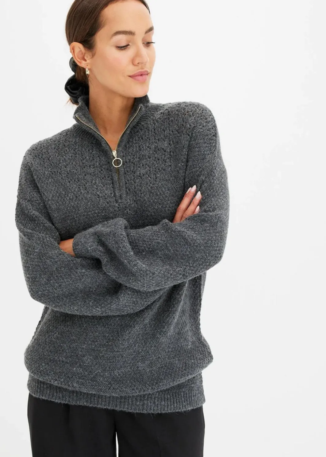 Damen bonprix Pullover & Strickjacken|Bekleidung·Jeans|Troyer Pullover mit Ajourmuster