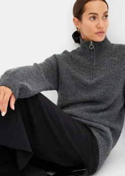 Damen bonprix Pullover & Strickjacken|Bekleidung·Jeans|Troyer Pullover mit Ajourmuster
