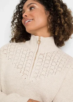 Damen bonprix Bekleidung·Jeans|Pullover & Strickjacken|Troyer Pullover mit Ajourmuster