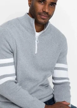 Herren bonprix Pullover & Strickjacken|Große Größen|Troyer Pullover mit recycelter Baumwolle