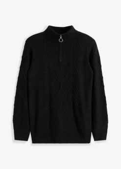 Damen bonprix Pullover & Strickjacken|Bekleidung·Jeans|Troyer Pullover mit Zopfmuster