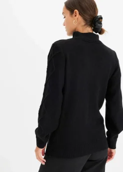 Damen bonprix Pullover & Strickjacken|Bekleidung·Jeans|Troyer Pullover mit Zopfmuster