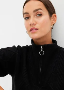 Damen bonprix Pullover & Strickjacken|Bekleidung·Jeans|Troyer Pullover mit Zopfmuster