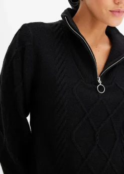 Damen bonprix Pullover & Strickjacken|Bekleidung·Jeans|Troyer Pullover mit Zopfmuster
