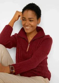 Damen bonprix Pullover & Strickjacken|Troyer Pullover mit Zopfmuster