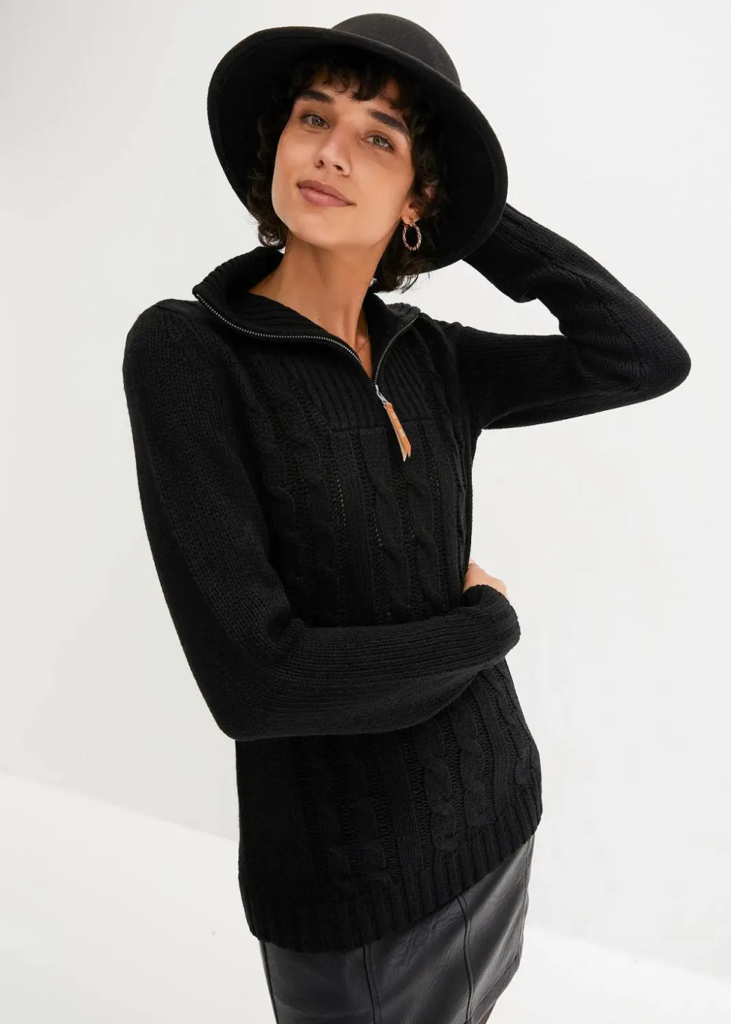 Damen bonprix Pullover & Strickjacken|Troyer Pullover mit Zopfmuster