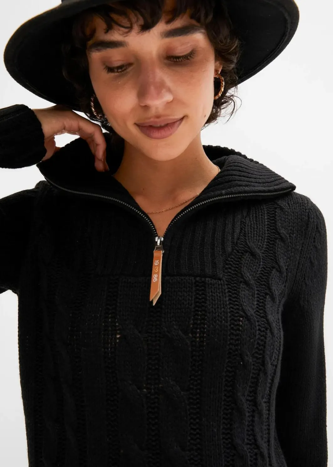 Damen bonprix Pullover & Strickjacken|Troyer Pullover mit Zopfmuster