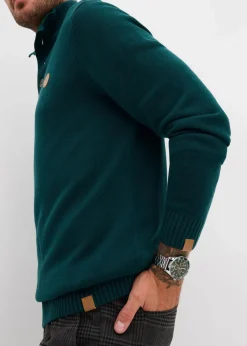 Herren bonprix Große Größen|Pullover & Strickjacken|Troyer-Pullover aus weichem Baumwollmix