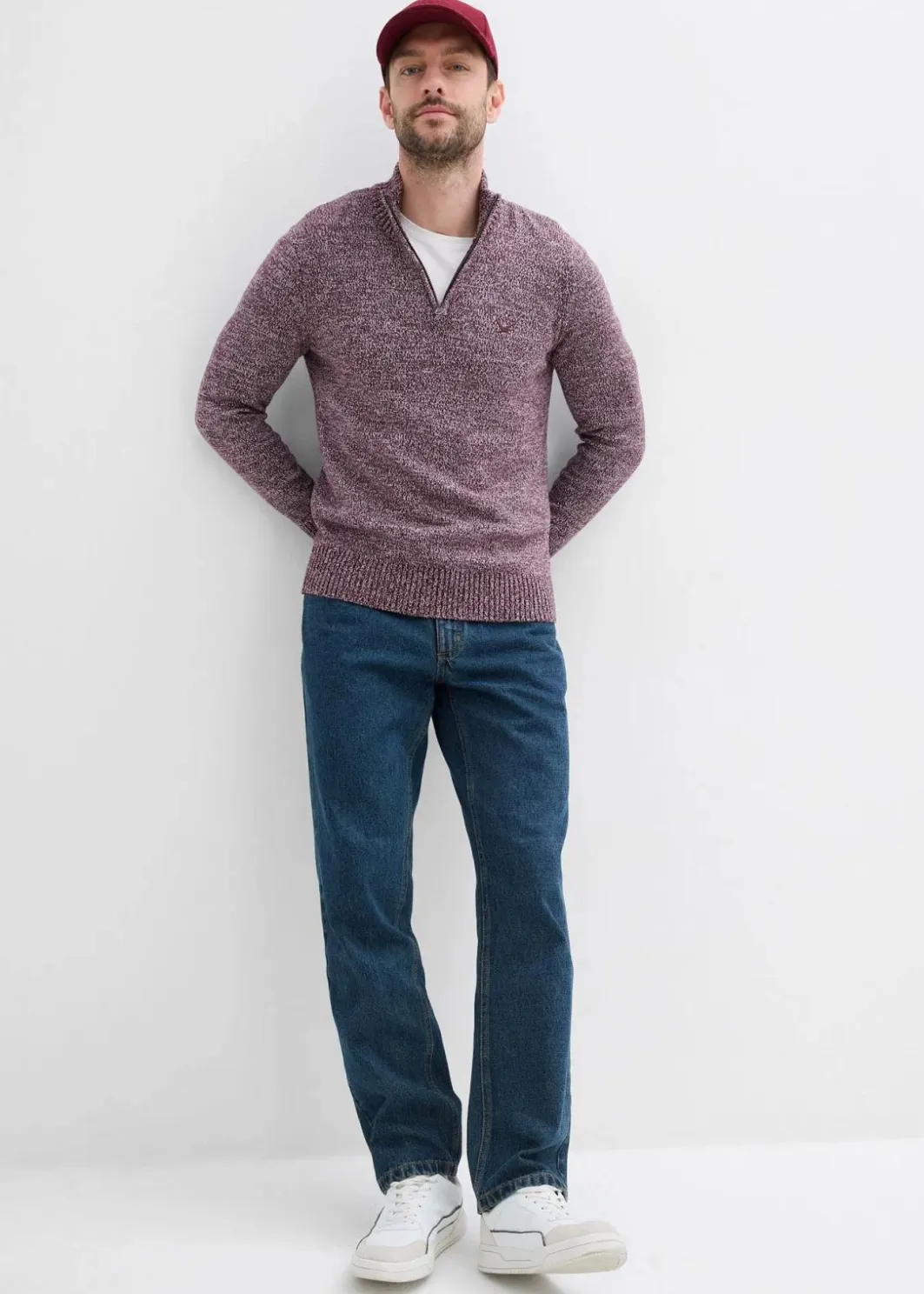 Herren bonprix Pullover & Strickjacken|Basics|Troyer-Pullover mit reiner Baumwolle
