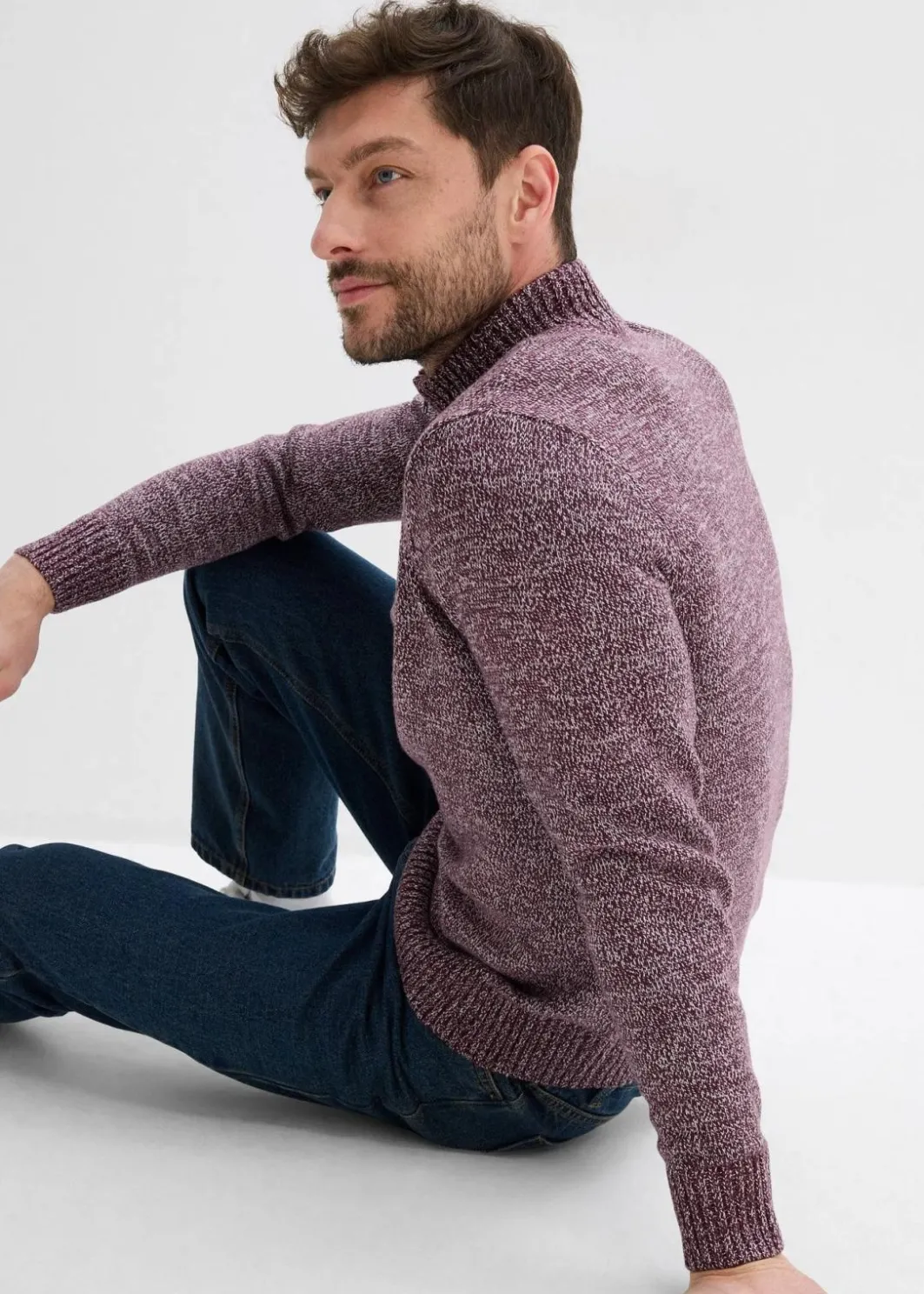 Herren bonprix Pullover & Strickjacken|Basics|Troyer-Pullover mit reiner Baumwolle
