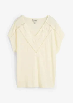 Damen bonprix Nachhaltigere Materialien|Shirts & Tops|T-Shirt aus reinem Leinen mit Spitze