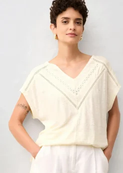 Damen bonprix Nachhaltigere Materialien|Shirts & Tops|T-Shirt aus reinem Leinen mit Spitze