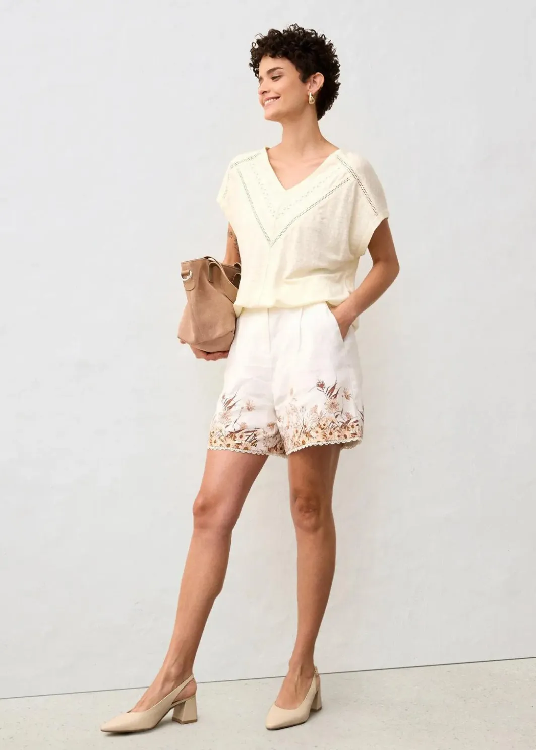 Damen bonprix Nachhaltigere Materialien|Shirts & Tops|T-Shirt aus reinem Leinen mit Spitze