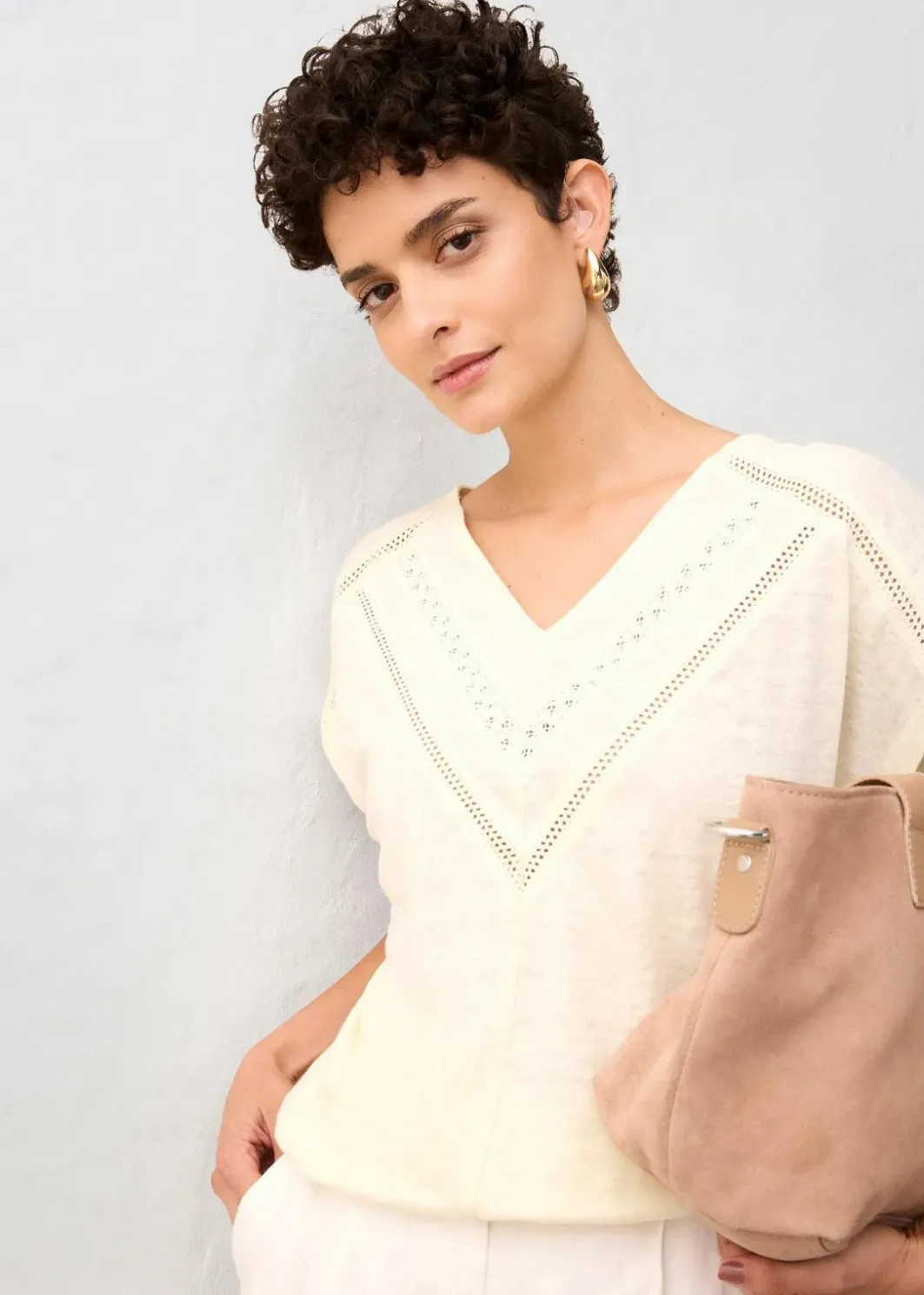 Damen bonprix Nachhaltigere Materialien|Shirts & Tops|T-Shirt aus reinem Leinen mit Spitze