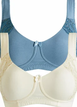 Damen bonprix Große Cups D-H|Nachhaltigere Materialien|T-Shirt BH ohne Bügel mit Bio-Baumwolle (2er Pack)