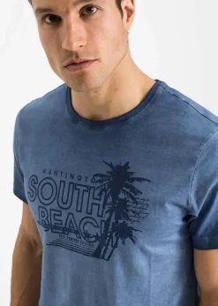 New T-Shirt in ausgewaschener Optik aus reiner Bio-Baumwolle Herren Strandmode|Große Größen