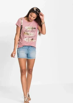 New T-Shirt mit Glitzerdruck Damen Shirts & Tops
