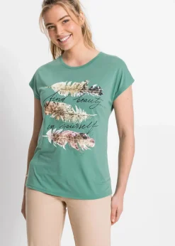 Discount T-Shirt mit Glitzerdruck Damen Shirts & Tops