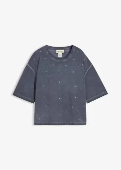 Damen bonprix Shirts & Tops|T-Shirt mit Glitzersteinen aus reiner Baumwolle