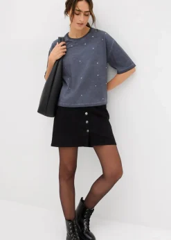 Damen bonprix Shirts & Tops|T-Shirt mit Glitzersteinen aus reiner Baumwolle