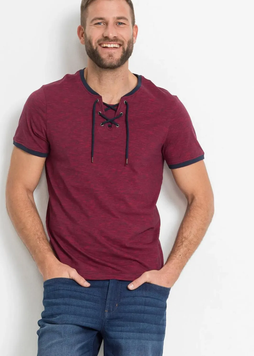 Outlet T-Shirt mit Schnürung aus Bio-Baumwolle Herren Shirts & Polos|Große Größen
