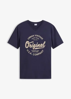 T-Shirt mit V-Ausschnitt aus reiner Baumwolle Herren Shirts & Polos|Große Größen