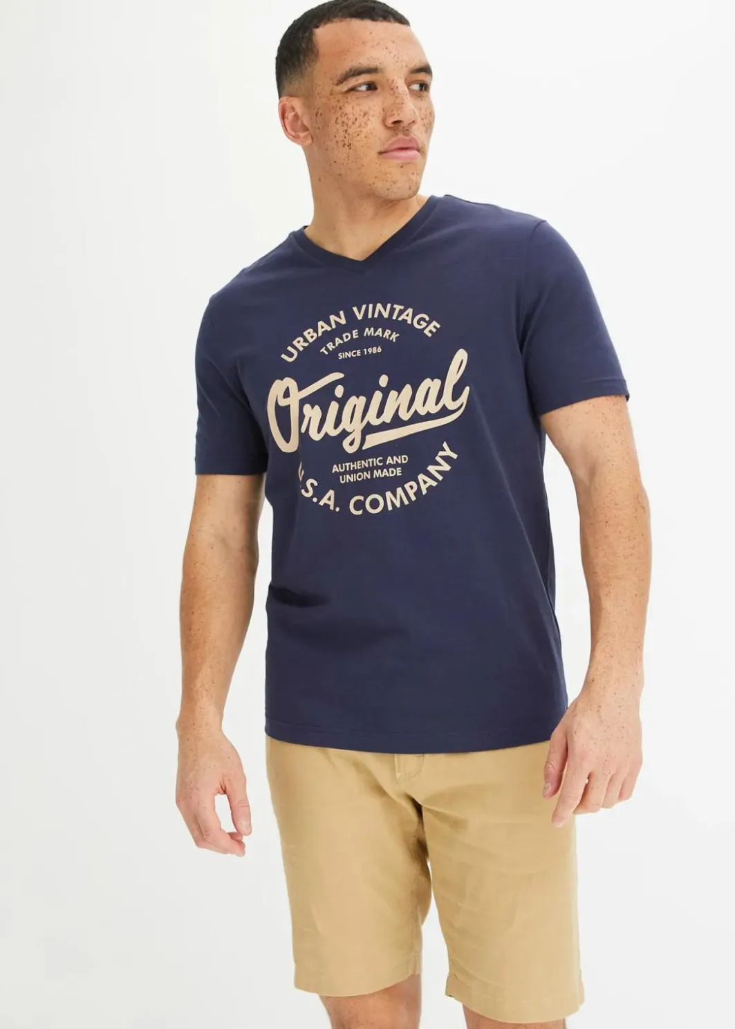 T-Shirt mit V-Ausschnitt aus reiner Baumwolle Herren Shirts & Polos|Große Größen