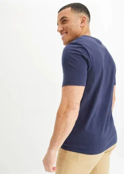 T-Shirt mit V-Ausschnitt aus reiner Baumwolle Herren Shirts & Polos|Große Größen