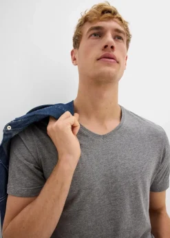 Herren bonprix Shirts & Polos|Basics|T-Shirt mit V-Ausschnitt (3er Pack)