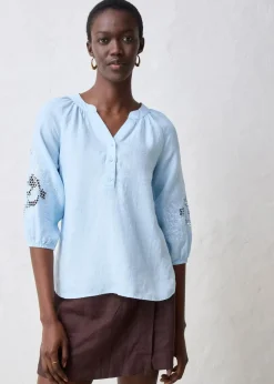 Damen bonprix Premium|Blusen & Tuniken|Tunika aus reinem Leinen, mit Lochstickerei